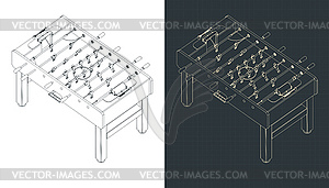 Classic foosball table isometric blueprint - vector clipart