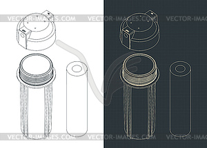 Pre-filter bowl and carbon filter blueprints - vector clipart