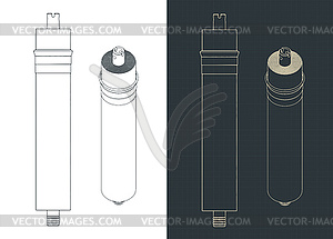 Изометрические чертежи мембран обратного осмоса - векторный дизайн
