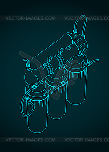 Изометрический чертеж системы обратного осмоса - векторный эскиз