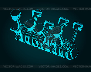 Коленчатый вал и поршни - изображение векторного клипарта