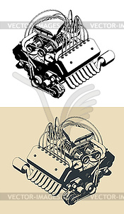 Мощный V-образный двигатель с турбонаддувом s - векторный эскиз