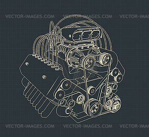 Turbocharged engine blueprint - vector clipart