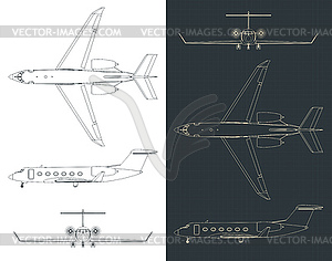 Чертежи частного бизнес-джета - цветной векторный клипарт
