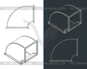 Angular duct pipe blueprints - vector clipart