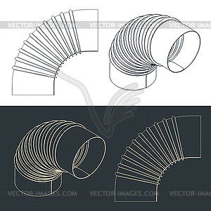 Чертежи гибких воздуховодов - векторная иллюстрация