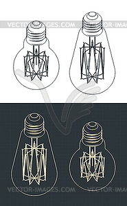 LED lamps isometric blueprints - vector clip art