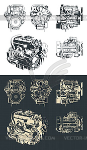 Diesel engine blueprints - vector clipart