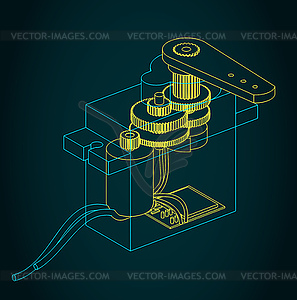 Servo motor blueprint - royalty-free vector clipart