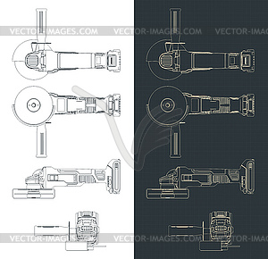 Чертежи беспроводной угловой шлифовальной машины - изображение в векторном виде