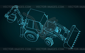 Backhoe loader blueprint - vector image