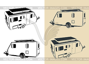 Camping trailer with lift-up roof - vector clipart