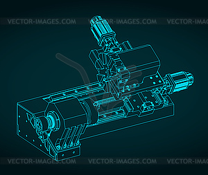 CNC la machine isometric blueprint - vector image