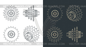Чертежи трансмиссии с цепной звездочкой - клипарт