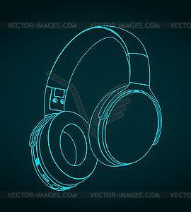 Wireless headphones isometric blueprint - vector image