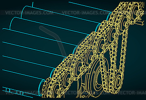 Conveyor with chain drive structure - vector image