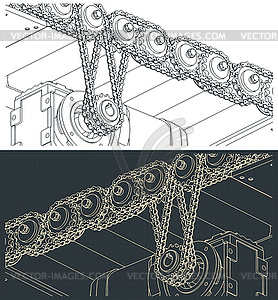 Roller conveyor with chain drive structure - vector clip art