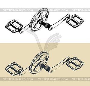 Bicycle crankset with pedals - vector clipart