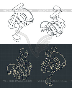 Изометрические чертежи рыболовных катушек - изображение в векторе / векторный клипарт