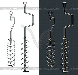 Ice cutting auger blueprints - vector image