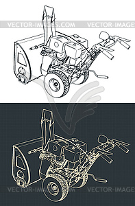 Snowblower isometric blueprint - vector clip art