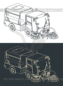 Street sweeper truck isometric drawings - stock vector clipart