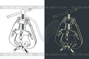 Tube welding clamp blueprints - vector clip art