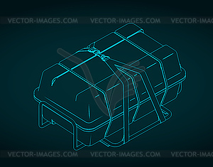 Liferaft isometric blueprint - color vector clipart