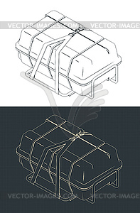 Изометрические чертежи спасательного плота - векторный клипарт