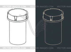 Pill jar blueprints - vector image