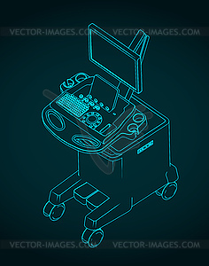 Ultrasound machine isometric blueprint - vector clipart