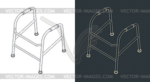 Walking aid isometric blueprints - color vector clipart