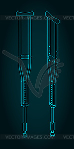 Aluminum adjustable crutches blueprint - vector image