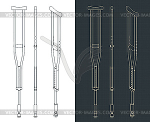 Aluminum adjustable crutches blueprints - vector image