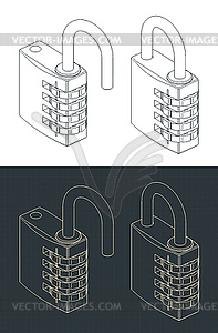 Изометрические чертежи кодового замка - иллюстрация в векторе