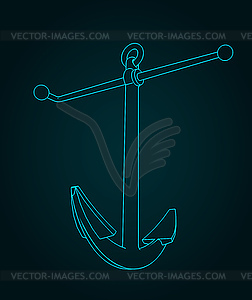 Kedge anchor isometric blueprint - vector image