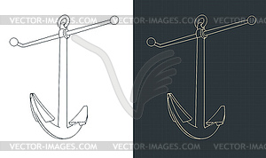 Kedge anchor isometric blueprints - stock vector clipart
