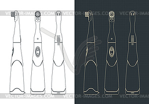Electric toothbrush blueprints - vector image