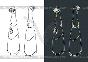 Electric toothbrush isometric blueprints - stock vector clipart