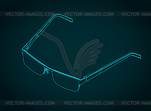 Glasses isometric blueprint - vector clip art