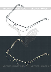 Glasses isometric blueprints - vector image