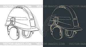 Industrial safety helmet with ear muffs isometric - vector clipart