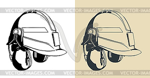 Industrial safety helmet with ear muffs - vector clip art