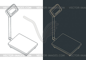 Industrial weighing scale isometric blueprints - vector clip art