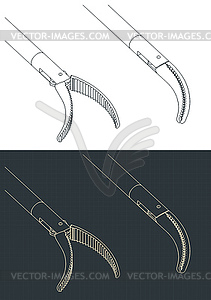 Laparoscopic forceps with curved head isometric - royalty-free vector image