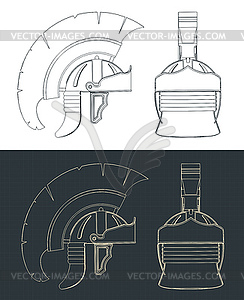 Roman legionary helmet blueprints - vector image