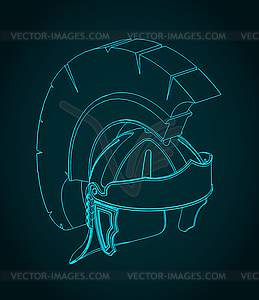 Изометрический чертеж шлема римского легионера - рисунок в векторе