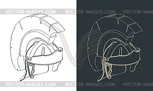 Roman legionary helmet isometric blueprints - vector clipart