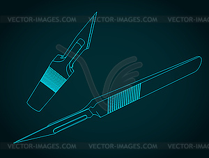 Scalpel isometric blueprint - vector clipart