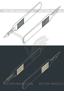 Scalpel isometric blueprints - vector image